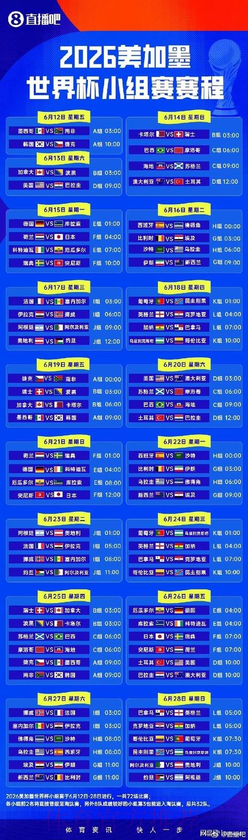 2026世界杯赛程完整版赛事详情免费观看