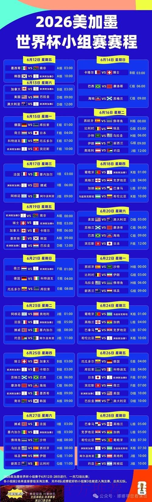 2026世界杯小组赛赛程实时更新最新时间表怎么查